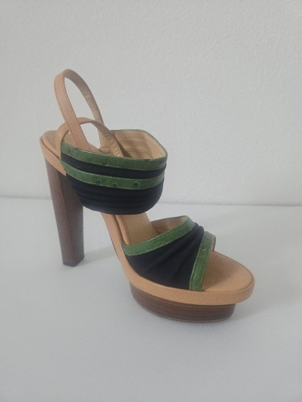 Balenciaga Blue & Green Leather & Fabric Platform